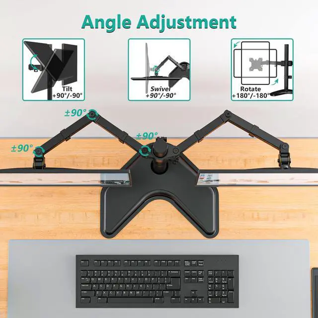 Alt view image 5 of 5 - WALI Free Standing Dual LCD Monitor Fully Adjustable Desk Mount Fits 2 Screens up to 27 inch, 22 lbs. Weight Capacity per Arm, with Grommet Base (MF002), Black