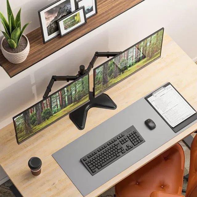 Alt view image 3 of 5 - WALI Free Standing Dual LCD Monitor Fully Adjustable Desk Mount Fits 2 Screens up to 27 inch, 22 lbs. Weight Capacity per Arm, with Grommet Base (MF002), Black