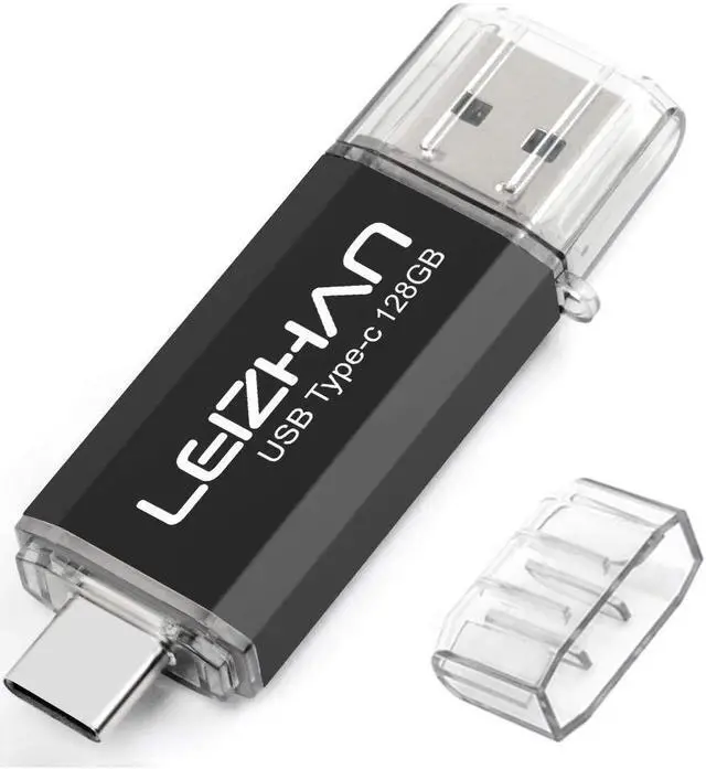 Main image of leizhan 128GB USB 3.0 Flash Drive Thumb Drives Jump Drive Storage Memory Stick Type-C/USB 2 in 1 -Black