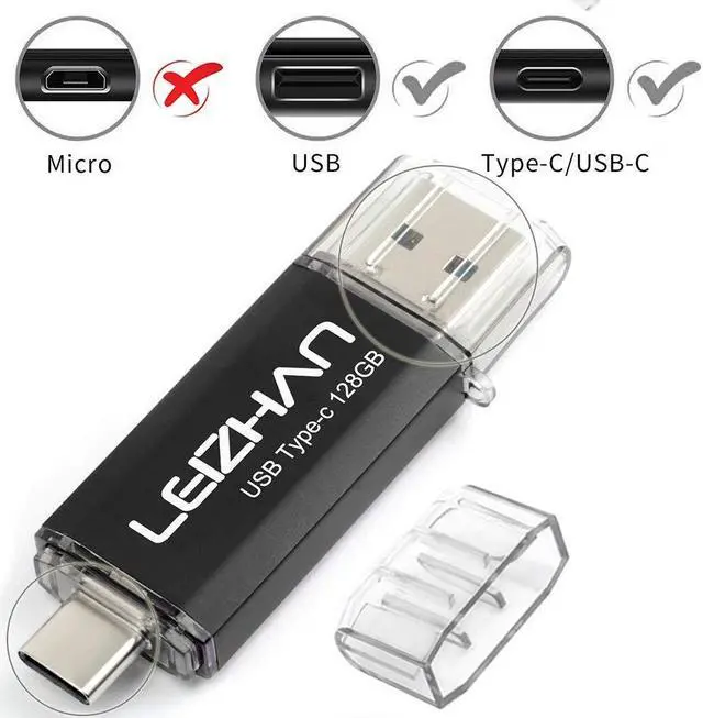 Alt view image 2 of 5 - leizhan 128GB USB 3.0 Flash Drive Thumb Drives Jump Drive Storage Memory Stick Type-C/USB 2 in 1 -Black