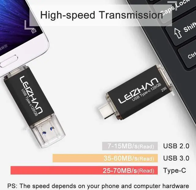 Alt view image 3 of 5 - leizhan 128GB USB 3.0 Flash Drive Thumb Drives Jump Drive Storage Memory Stick Type-C/USB 2 in 1 -Black