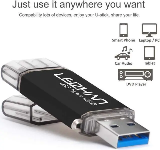 Alt view image 4 of 5 - leizhan 128GB USB 3.0 Flash Drive Thumb Drives Jump Drive Storage Memory Stick Type-C/USB 2 in 1 -Black