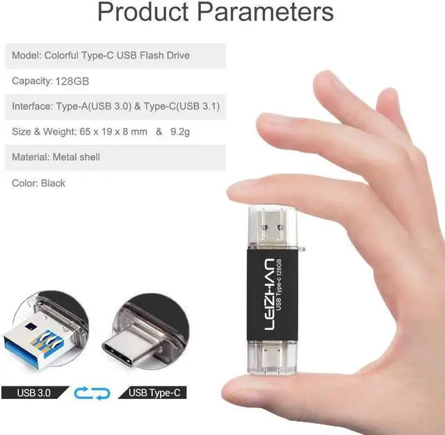 Alt view image 5 of 5 - leizhan 128GB USB 3.0 Flash Drive Thumb Drives Jump Drive Storage Memory Stick Type-C/USB 2 in 1 -Black