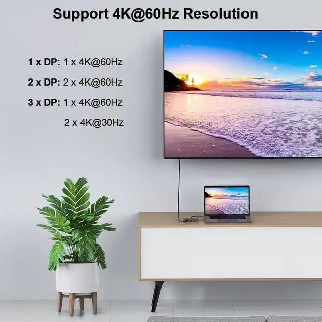 Alt view image 5 of 5 - WJESOG USB C to 3 DisplayPort Splitter,Type C Multi Monitor 3 Port Support Dual 4K@60Hz or One 4K@60Hz and Two 4K@30Hz Compatible Windows and Mac OS