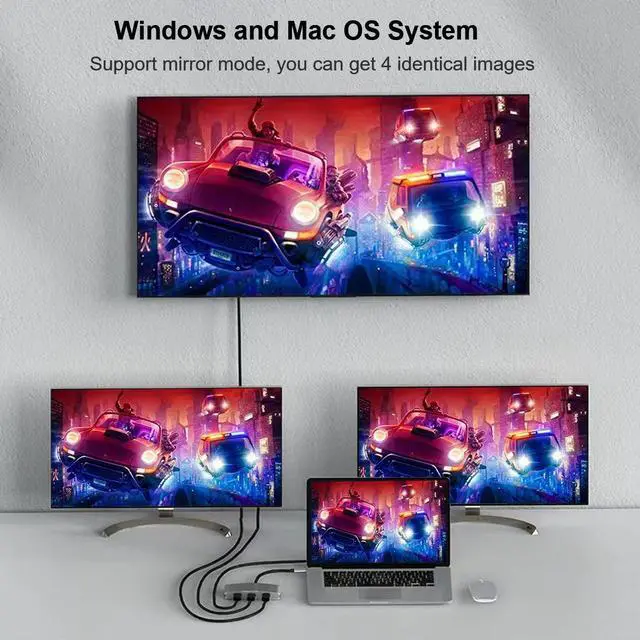 Alt view image 4 of 5 - WJESOG USB C to 3 DisplayPort Splitter,Type C Multi Monitor 3 Port Support Dual 4K@60Hz or One 4K@60Hz and Two 4K@30Hz Compatible Windows and Mac OS