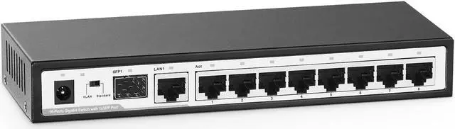 Main image of YuLinca 10 Port Gigabit Ethernet Switch, 8 x 100/1000Mbps Ports, 1 Gigabit Uplink, 1 Gigabit SFP, Support Vlan, Metal Fanless Unmanaged Plug and Play