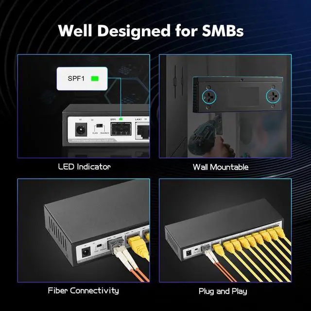Alt view image 4 of 5 - YuLinca 10 Port Gigabit Ethernet Switch, 8 x 100/1000Mbps Ports, 1 Gigabit Uplink, 1 Gigabit SFP, Support Vlan, Metal Fanless Unmanaged Plug and Play