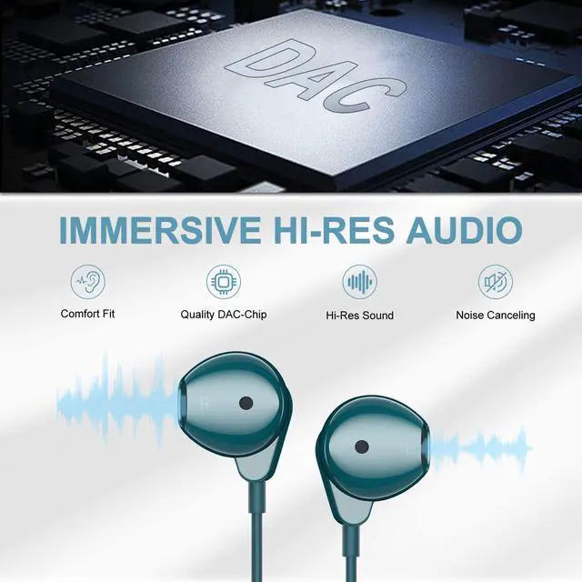 Alt view image 4 of 5 - ACAGET 2 Pack USB C Headphones, Galaxy S23 Ultra Earbuds Wired Earphone for Android Semi in Ear USB Type C Headphone HiFi Stereo USB C Earphones for Samsung Galaxy S22 S21 S20 A53 Black & Teal Blue