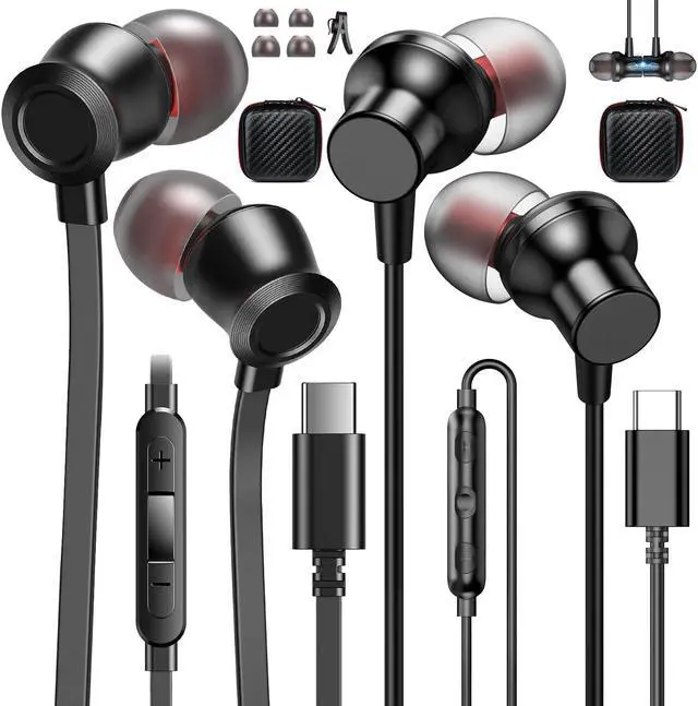 Main image of 2 Pack USB C Headphones Wired Earbuds for iPhone 15 Pro Max in-Ear Noise Canceling Type C Earphones Microphone Volume Control for Google Pixel 8 Pro Samsung S23 FE Z Flip Fold 5 S23 Ultra iPhone 15