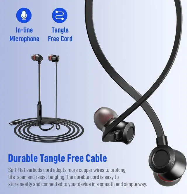 Alt view image 4 of 5 - 2 Pack USB C Headphones Wired Earbuds for iPhone 15 Pro Max in-Ear Noise Canceling Type C Earphones Microphone Volume Control for Google Pixel 8 Pro Samsung S23 FE Z Flip Fold 5 S23 Ultra iPhone 15