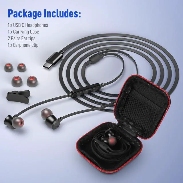 Alt view image 5 of 5 - 2 Pack USB C Headphones Wired Earbuds for iPhone 15 Pro Max in-Ear Noise Canceling Type C Earphones Microphone Volume Control for Google Pixel 8 Pro Samsung S23 FE Z Flip Fold 5 S23 Ultra iPhone 15