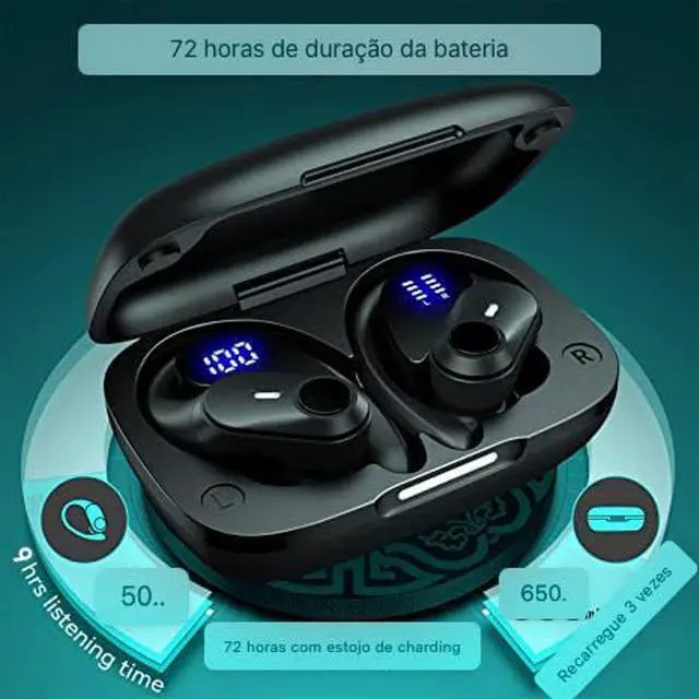 Alt view image 3 of 5 - AGKG123 T59 Bluetooth Headphones Wireless Earbuds 72hrs Playtime Wireless Charging Case Digital Display Sports Ear buds with Earhook Premium Deep Bass IPX7 Waterproof in-Ear Earphones Black