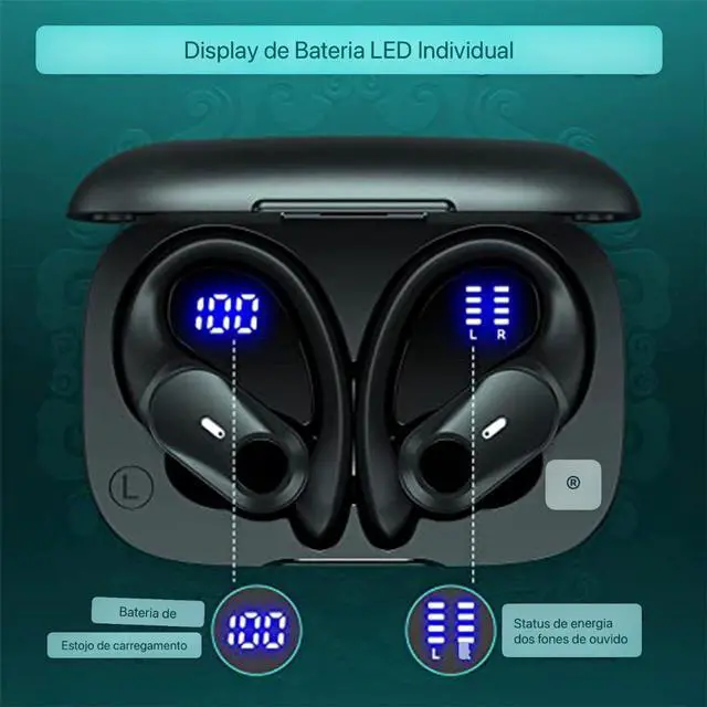 Alt view image 2 of 5 - AGKG123 T59 Bluetooth Headphones Wireless Earbuds 72hrs Playtime Wireless Charging Case Digital Display Sports Ear buds with Earhook Premium Deep Bass IPX7 Waterproof in-Ear Earphones Black