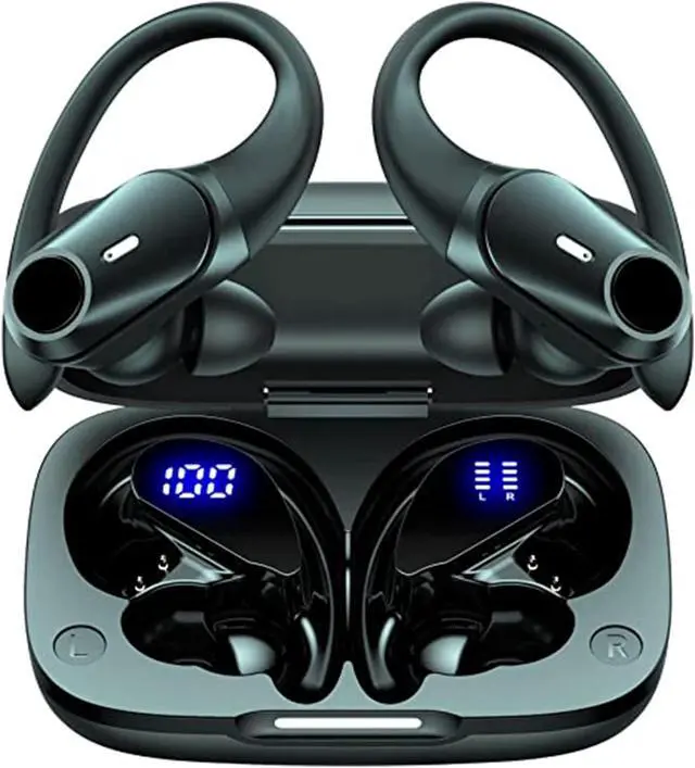 Main image of AGKG123 T59 Bluetooth Headphones Wireless Earbuds 72hrs Playtime Wireless Charging Case Digital Display Sports Ear buds with Earhook Premium Deep Bass IPX7 Waterproof in-Ear Earphones Black