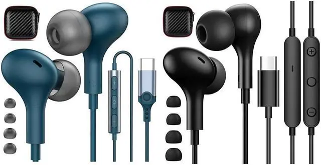 Main image of APETOO USB C Headphones Wired Earbuds for Samsung S23 S22 S21 S20 iPad Pro Air 5 Mini6 Pixel 7 6 Pro MacBook Air Pro - Black + Lake-Blue