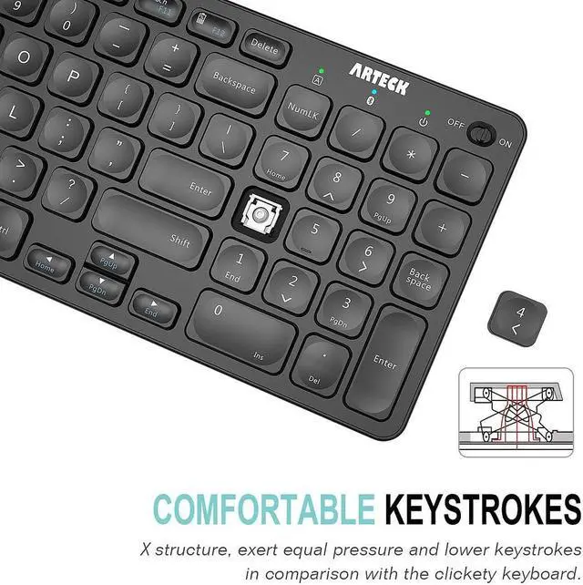 Alt view image 3 of 5 - Arteck HB305-2 Universal Multi-Device Bluetooth Keyboard Ultra Compact Wireless Bluetooth Keyboard with Media Hotkeys for Windows iOS iPad OS Android Computer Desktop Laptop Surface Tablet Smartphone