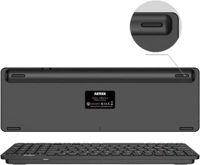 Alt view image 5 of 5 - Arteck HB305-2 Universal Multi-Device Bluetooth Keyboard Ultra Compact Wireless Bluetooth Keyboard with Media Hotkeys for Windows iOS iPad OS Android Computer Desktop Laptop Surface Tablet Smartphone
