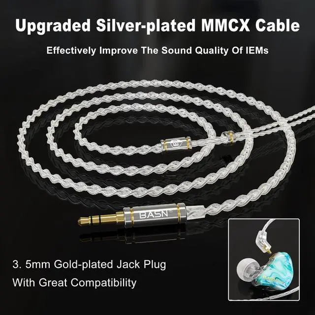 Alt view image 4 of 5 - BASN MMCX in Ear Monitor Headphones,Triple Driver IEM in-Ear Earphone for Musician Drummer, Noise-Isolation HiFi Stereo Earbuds with Two Detachable Cables(Bluish White)