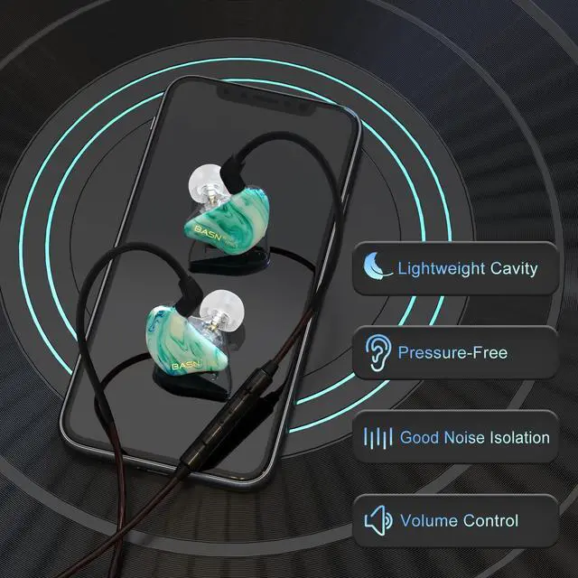 Alt view image 5 of 5 - BASN MMCX in Ear Monitor Headphones,Triple Driver IEM in-Ear Earphone for Musician Drummer, Noise-Isolation HiFi Stereo Earbuds with Two Detachable Cables(Bluish White)