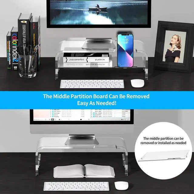Alt view image 5 of 5 - Beimu Acrylic Laptop Stand Acrylic Monitor Stand Riser Acrylic Computer Stand Laptop Riser with Storage Acrylic Desk Organizer Accessories Laptop Stand Clear Monitor Stand Desktop Notebook Stand