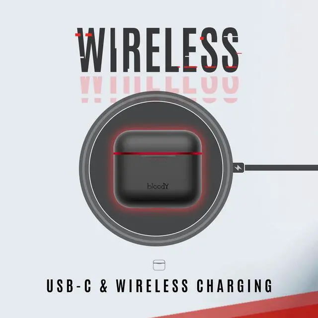 Alt view image 5 of 5 - Bloody M90 TWS Active Noise Cancelling Bluetooth Gaming Earbuds, Hybrid Carbon Diaphragm, Bass Music & Low Latency Gaming Mode, Dual ENC Microphone, IPX4 Rate, with Wireless Charging Case