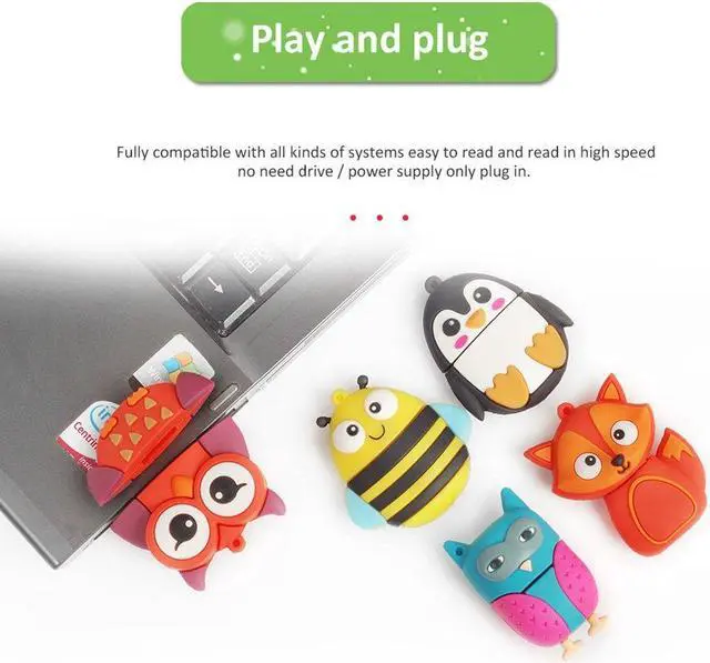 Alt view image 2 of 5 - 16GB USB Flash Drive Pack of 5 Pcs, BorlterClamp Thumb Drive with Cute Animal Pattern, Gift for Students and Children