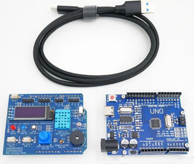 Alt view image 2 of 5 - Boardotron UNO Learning Shield + UNO R3 Board Compatible with Arduino Pre-Assembled All-in-One Starter Beginner Multifunctional Expansion Kit