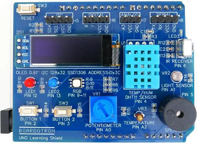 Alt view image 5 of 5 - Boardotron UNO Learning Shield + UNO R3 Board Compatible with Arduino Pre-Assembled All-in-One Starter Beginner Multifunctional Expansion Kit