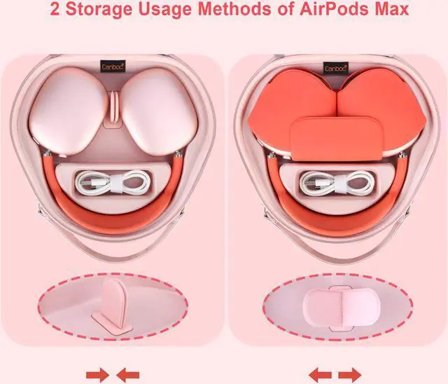 Alt view image 3 of 5 - Canboc Airpods Max Case for Apple AirPods Max Headphone, Hard Carrying Smart Headphones Case, Extra Space fits Cable, Charger, Pink (PU)