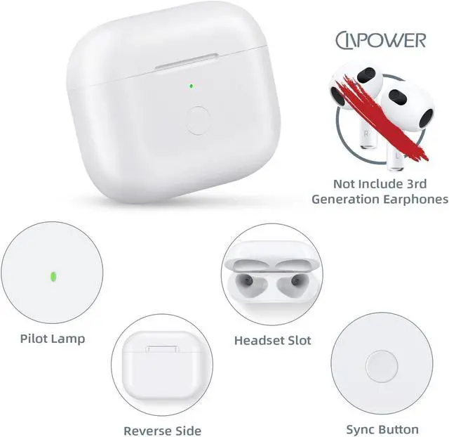Alt view image 4 of 5 - CIVPOWER Updated Charging Case Replacement Compatible with Air Pods 3rd Generation, Wireless Air Pods 3 Charger Case with Pairing Sync Button Without Earbuds, White