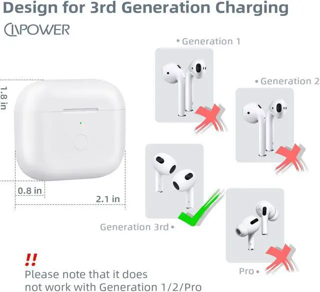 Alt view image 3 of 5 - CIVPOWER Updated Charging Case Replacement Compatible with Air Pods 3rd Generation, Wireless Air Pods 3 Charger Case with Pairing Sync Button Without Earbuds, White