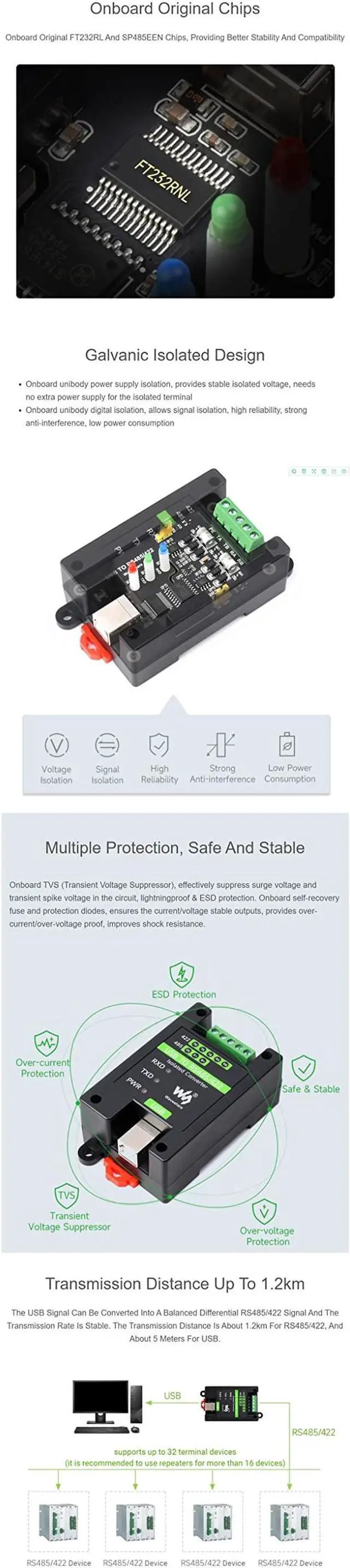 Alt view image 5 of 5 - coolwell Industrial Grade Isolated USB to RS485/422 Converter, with Original FT232RL and SP485EEN, Supports Mac, Linux, Android, Wince, Windows 10 8.1 8 7 XP