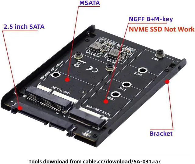 Alt view image 4 of 5 - ChenYang MSATA  M.2 NGFF SATA SSD 2 in 1 Combo JBOD Adapter with 2.5" USB C Hard Drive Enclosure