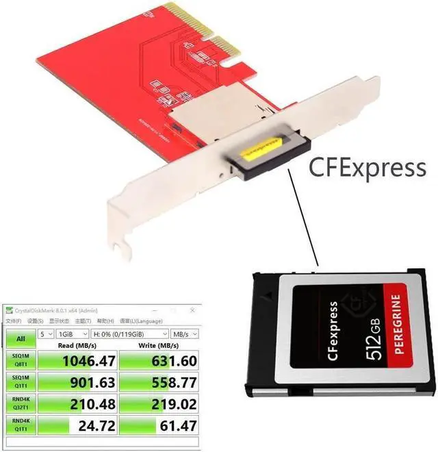 Alt view image 4 of 5 - CY PCI-Express 4X Mainboard to CF Express Extension Card Adapter for CFE Type-B Support R5 Z6 Z7 Memory Card