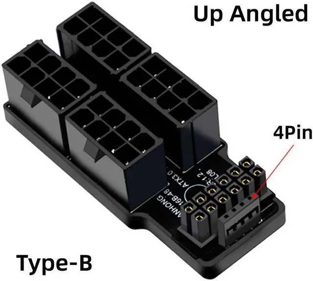 Alt view image 3 of 5 - CY ATX3.0 PCI-E 5.0 Power Modular 12VHPWR Adapter to Four ATX 8P Up Angled 90 Degree for 4080 4090 5090TI 16Pin 12+4P Graphics Card