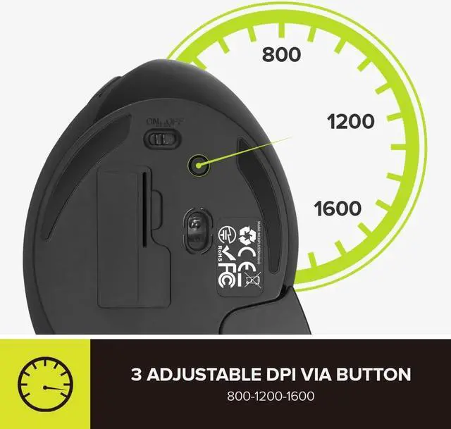 Alt view image 4 of 5 - DeLUX Wireless Ergonomic Vertical Mouse - 2.4G with USB Receiver, Silent Clicks, 1600 DPI, 6 Buttons, Removable Wrist Rest, for Laptop PC (M618Plus Wireless-Black)