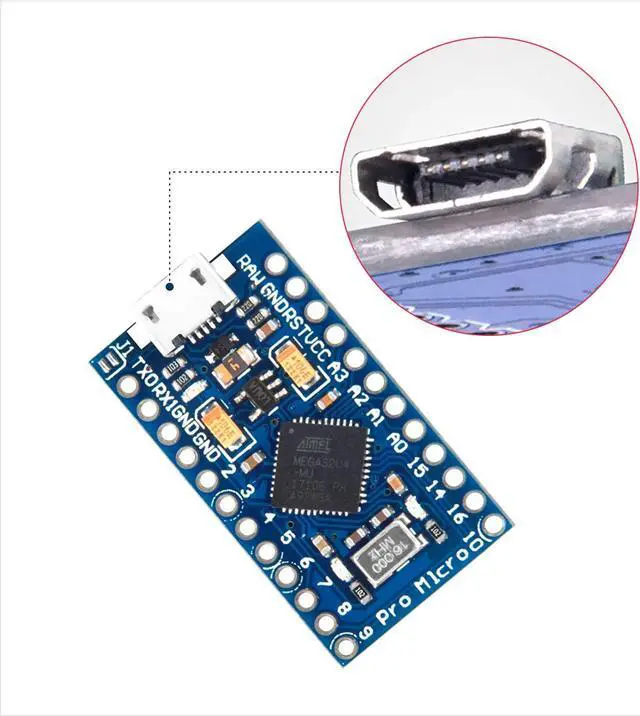 Alt view image 4 of 5 - DEVMO 2PCS Pro Micro ATmega32U4 5V 16MHz Micro-USB Development Module Board with 2 Row pin Header Compatible ard-uino Leonardo Replace ATmega328 Pro Mini