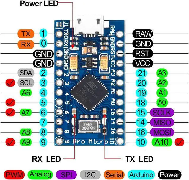 Alt view image 5 of 5 - DEVMO 2PCS Pro Micro ATmega32U4 5V 16MHz Micro-USB Development Module Board with 2 Row pin Header Compatible ard-uino Leonardo Replace ATmega328 Pro Mini