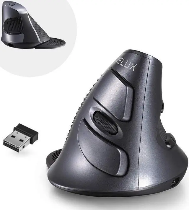 Main image of DeLUX Rechargeable Ergonomic Wireless Mouse Silent, 1600DPI, Reduce Hand and Wrist Pain, Vertical Mouse with USB Receiver and BT 5.0, 6 Buttons and Removable Palm Rest (M618G DB-Black)