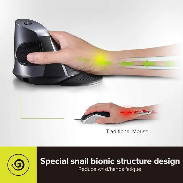 Alt view image 2 of 5 - DeLUX Rechargeable Ergonomic Wireless Mouse Silent, 1600DPI, Reduce Hand and Wrist Pain, Vertical Mouse with USB Receiver and BT 5.0, 6 Buttons and Removable Palm Rest (M618G DB-Black)