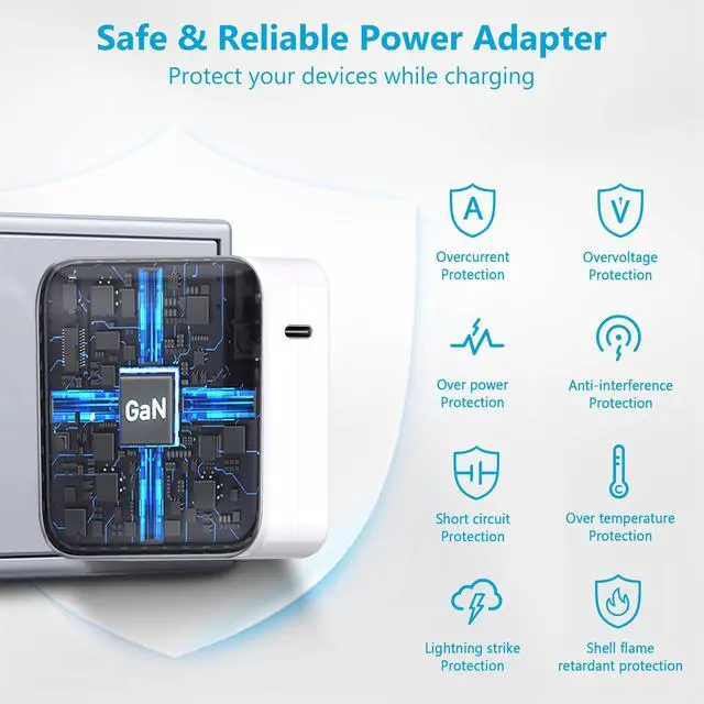 Alt view image 2 of 5 - Mac Book Pro Charger-100W USB C Charger Fast Charging for MacBook/MacBook Air 16 15 14 13 Inch,iPad and All Type C Device,Travel Computer Power Adapter Cord with 5A Charger Cable