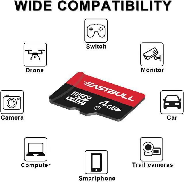 Alt view image 5 of 5 - EASTBULL 4GB 10-Pack of Micro SD Card, 4GB SD Cards Pack Full HD Video 90MB/s UHS-I U1 Micro SDHC Class 10 for Surveillance Security Cam (10 Units and 2 Adapters)