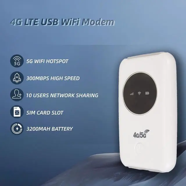 Alt view image 2 of 5 - EBTOOLS 4G LTE USB Modem, 300Mbps Unlocked Mobile 5G Router with 10 Users, Travel Portable Hotspot Built in 3200MAh with SIM Card Slot