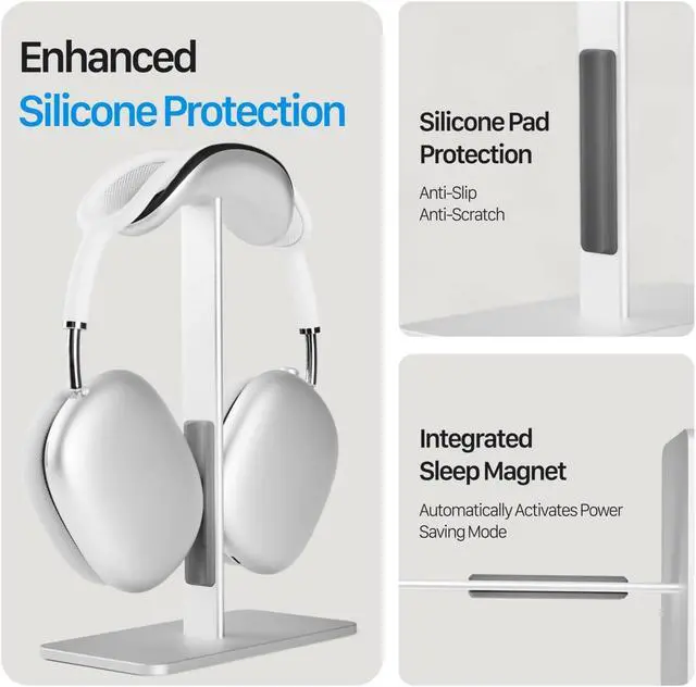 Alt view image 5 of 5 - FARWAYVIEW AirPods max Stand with Sleep Mode, Headphone Stand for Desk, Aluminum, Anti-Slip Base, Anti-Scratch Touch Surface(Silver)