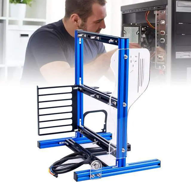 Main image of Computer Case Computer Chassis Open Frame Aluminum Computer Open Case Bracket PC Vertical DIY Frame Open Air Gaming Computer Case Chassis for ATX, M ATX, ITX Motherboards (Blue Black)