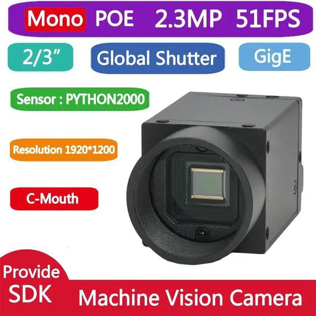 Alt view image 4 of 5 - HTENG VISHI Gigabit GigE Ethernet 2.3MP 2/3" Mono Global Shutter Industrial Camera Machine Vision C Mouth CMOS Area Scan Camera 1920X1200 51FPS Indoor