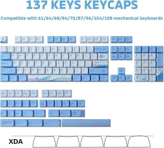 Alt view image 2 of 5 - Hyekit PBT Melody of The Sea Keycaps - 137 Keys, Dye-Sublimation, Cute Design, XDA Profile for Cherry/Gateron MX Switches Mechanical Keyboards