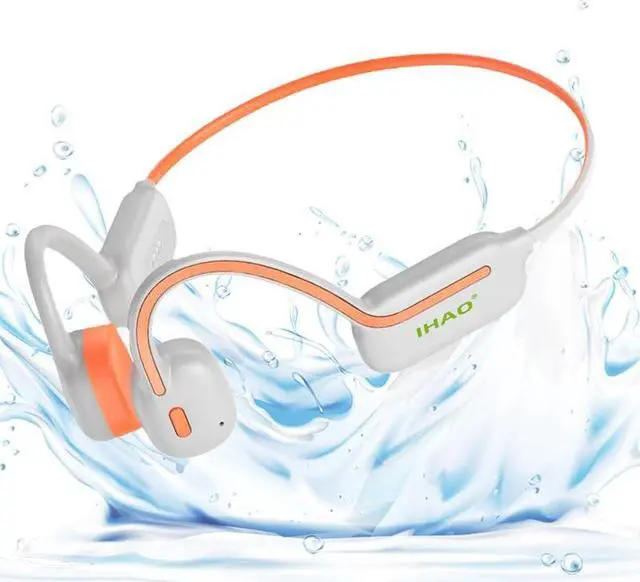 Main image of IHAO Swimming Headphones True Bone Conduction Open Ear Headset MP3 Player Built-in 32G Memory IP68 Underwater Waterproof Stereo Bluetooth Earphone for Driving Bicycling Running Skiing-Orange