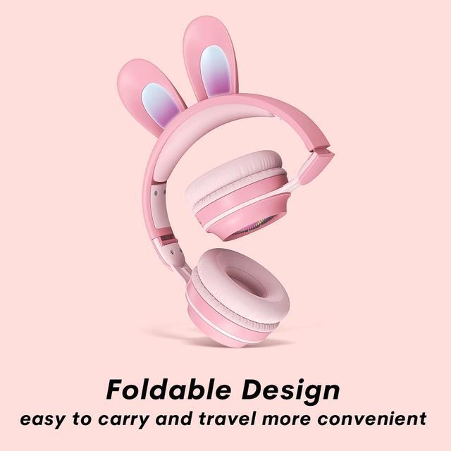 Alt view image 2 of 5 - Kids Wireless Bluetooth Headphones with Microphone, Children Cute Cat Ear Girl Headphones for School, Pink Kindergarten Light up Kawaii Noise Cancelling Headphones for Kids Teens Child Airplane