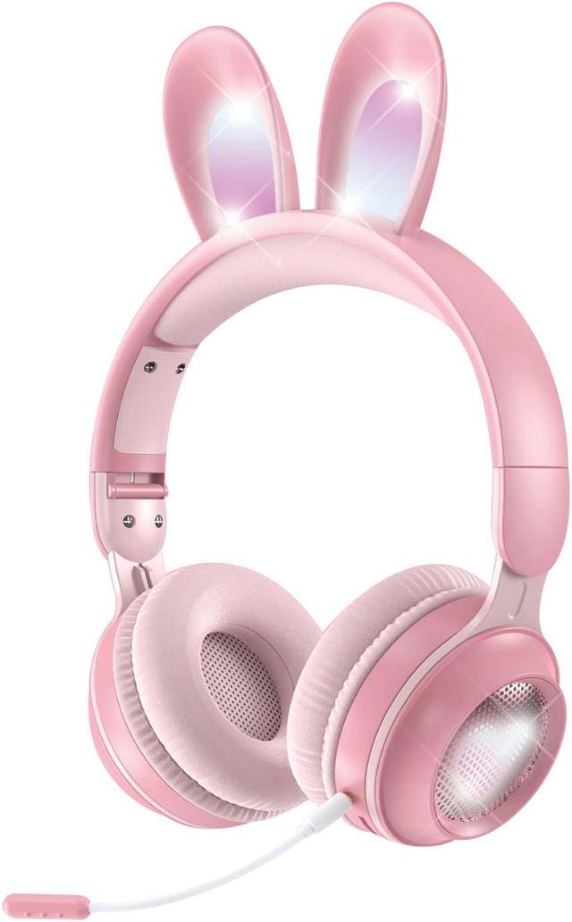 Main image of Kids Wireless Bluetooth Headphones with Microphone, Children Cute Cat Ear Girl Headphones for School, Pink Kindergarten Light up Kawaii Noise Cancelling Headphones for Kids Teens Child Airplane